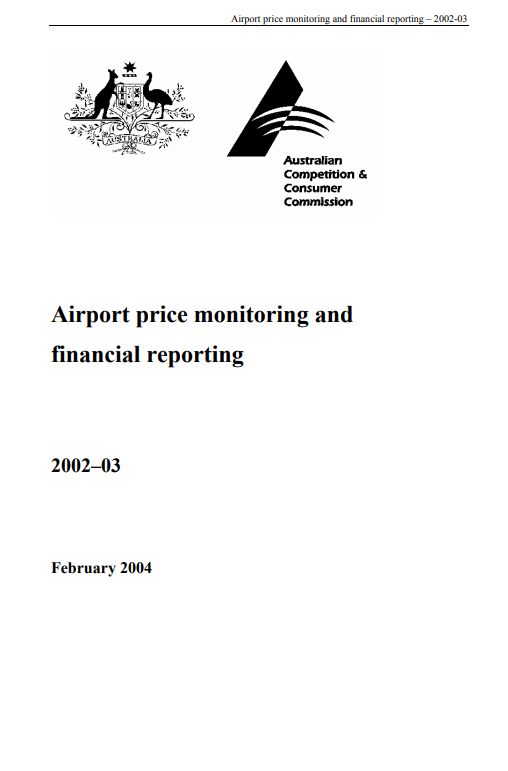 Airport price monitoring financial report 2002-03 cover