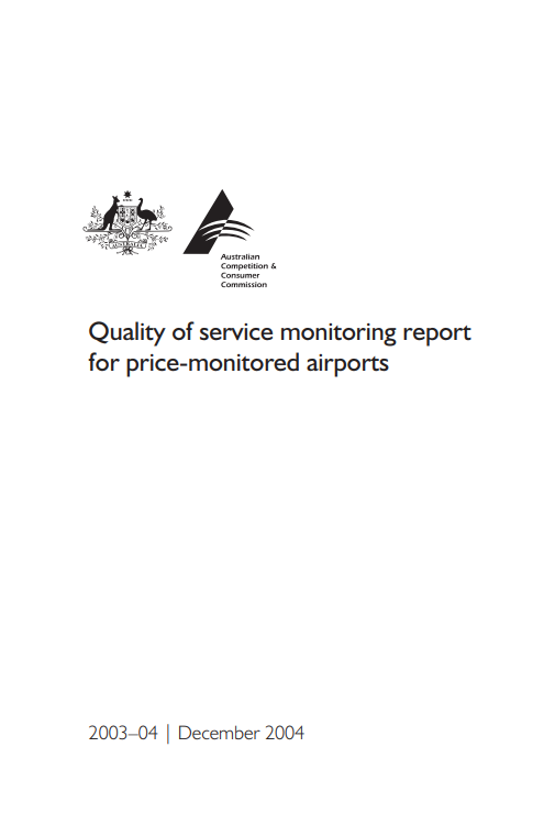Quality of service monitoring report for price monitored airports 2003-04 cover