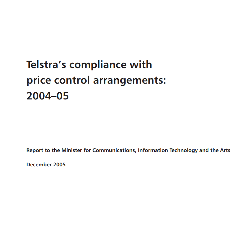 Telstra's compliance with the price control arrangements 2004-05 cover