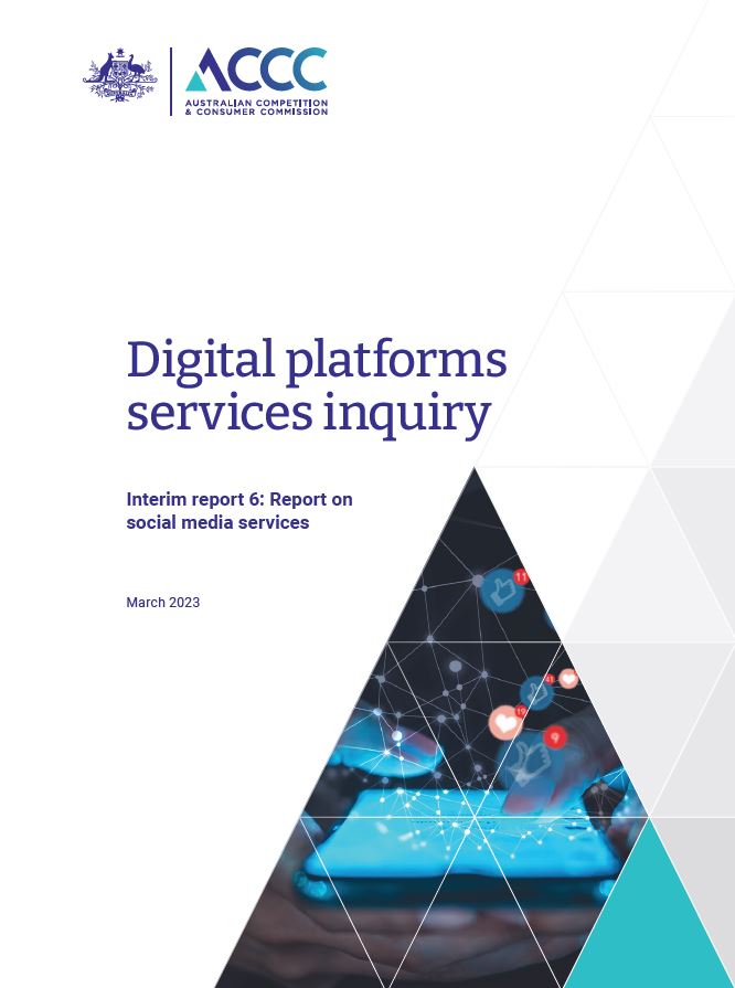Image of the first page of the Digital Platform Services Inquiry – March 2023 interim report – social media services