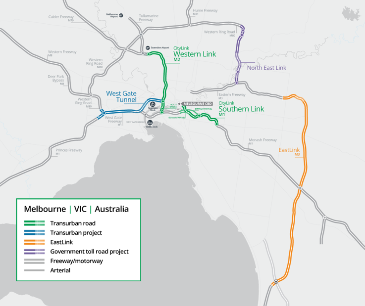 Melbourne toll roads and freeways (Source: Transurban)