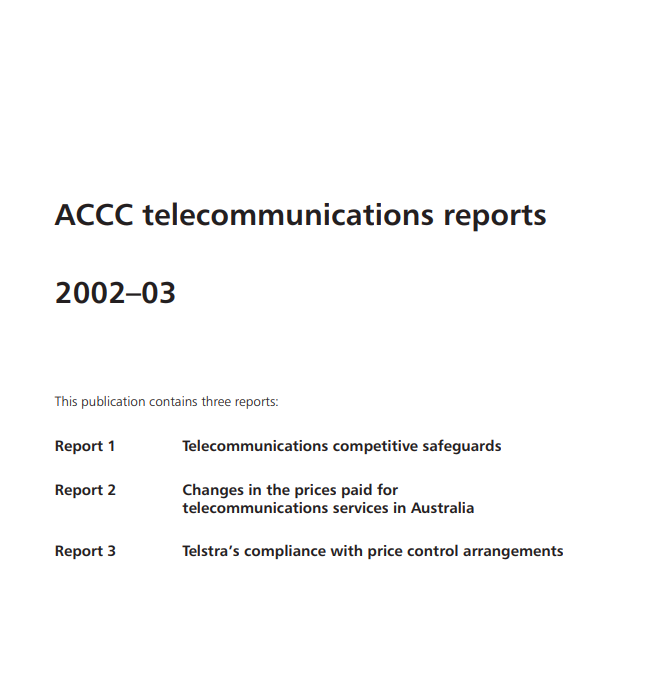 ACCC Telecommunications reports 2002-03 cover