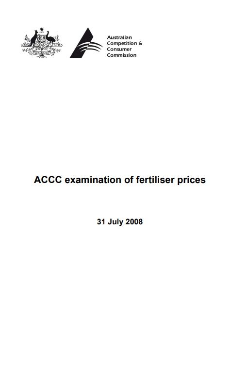ACCC examination of fertiliser prices cover