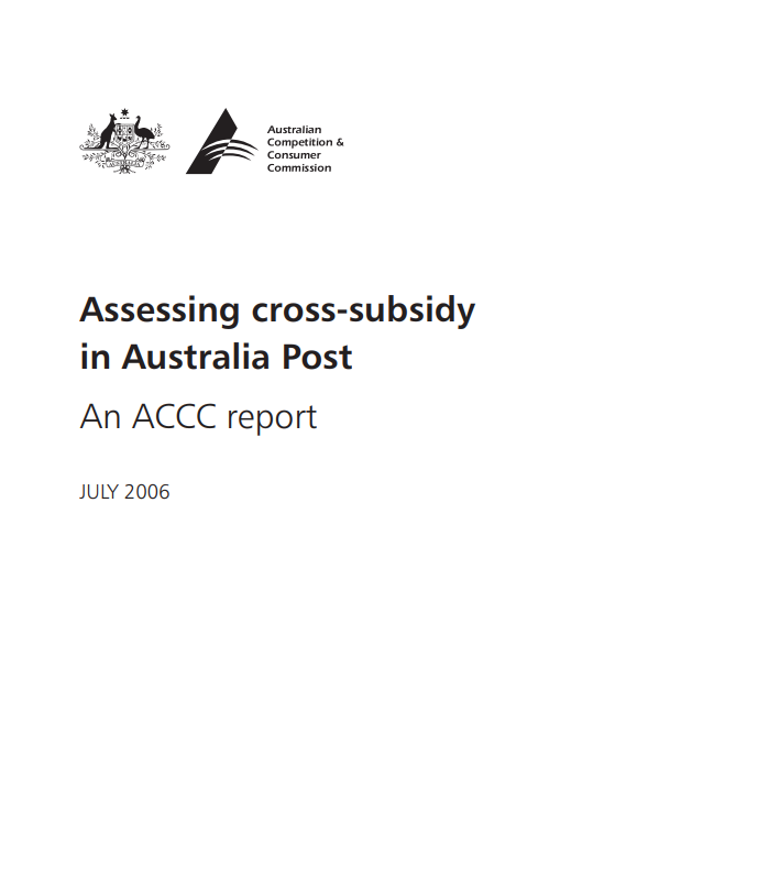 Assessing cross-subsidy in Australia Post 2004-05 cover