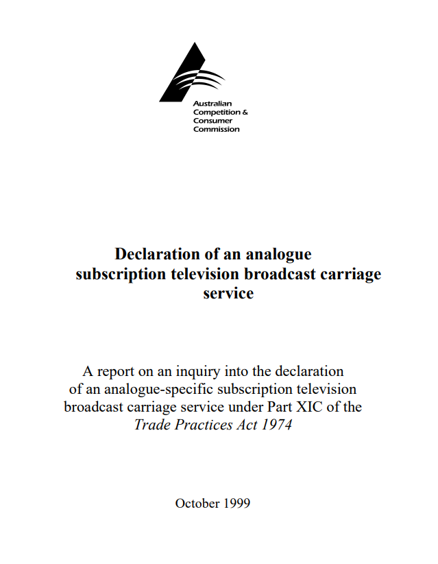 Declaration of an analogue subscription television broadcast carriage service cover