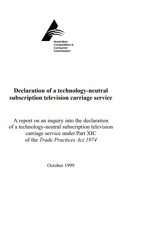 Declaration - technology-neutral subscription TV carriage service cover