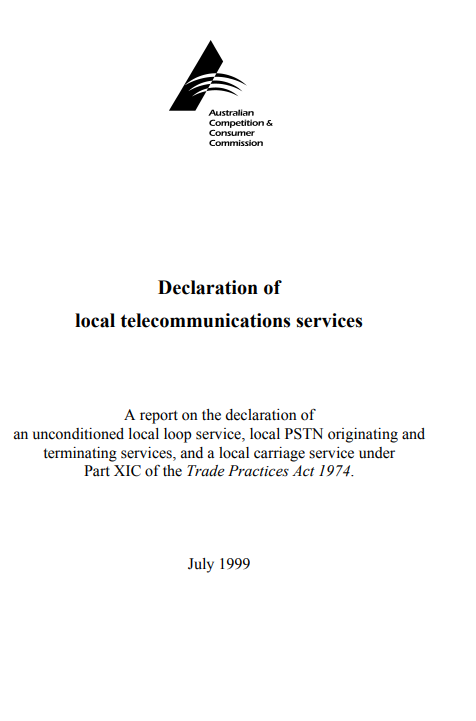 Declaration of local telecommunications services cover