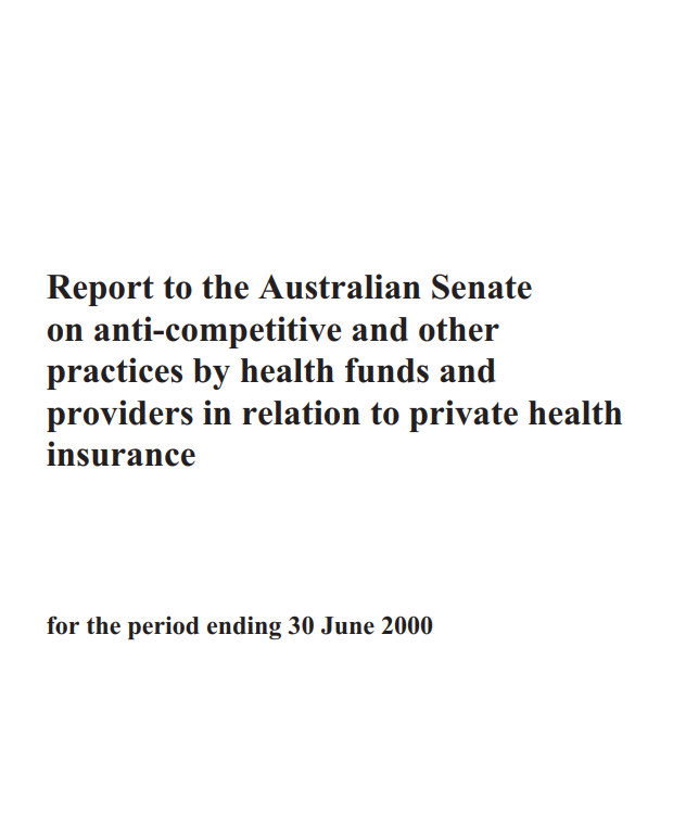 Private Health Insurance Report Jan-June 2000 cover