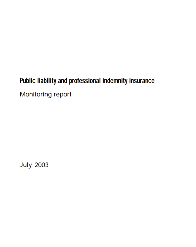 Public liability and professional indemnity insurance: first monitoring report cover