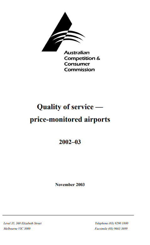 Quality of service - price-monitored airports 2002-03 cover