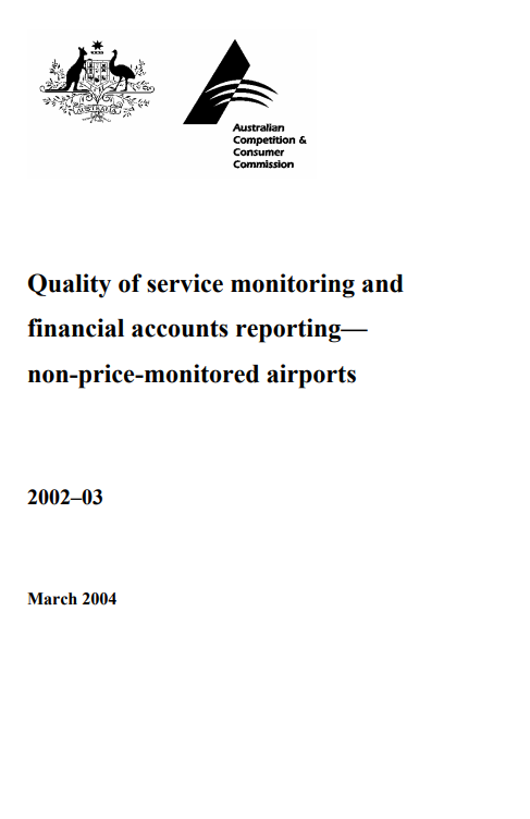 Quality of service and financial accounts report - non-price-monitored airports 2002-03 cover