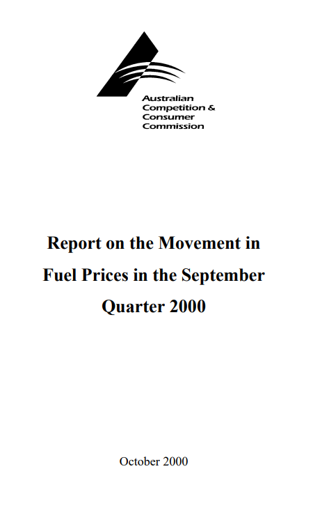 Report on the movement in fuel prices in the September quarter 2000 cover