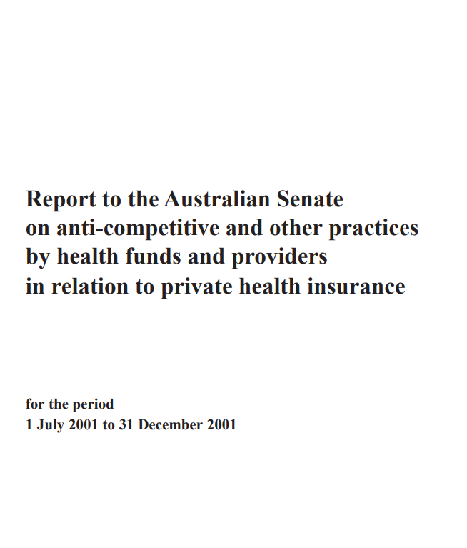 Private health insurance report July to December 2001 cover