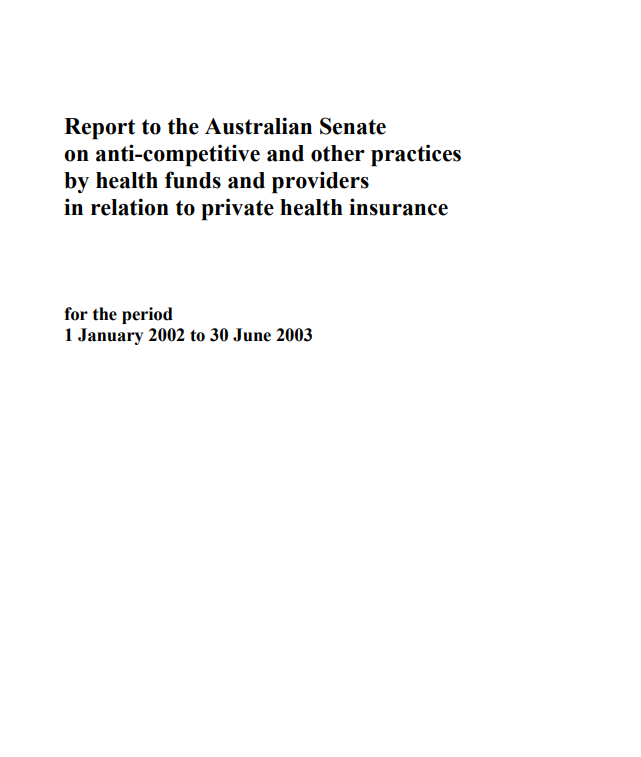 Report to the Australian Senate on anti-competitive cover