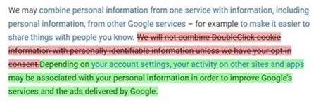 The relevant changes to Google’s Privacy Policy made on 28 June 2016 