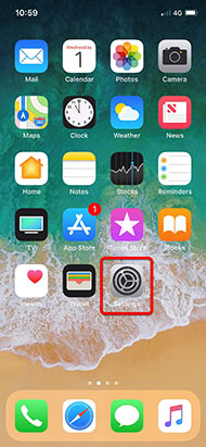 Home screen display to settings app