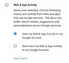 web & app activity setting on android phone