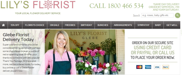 Image from the ‘Lily’s Image of the florist’ website. Text reads “Your local flower delivery service”