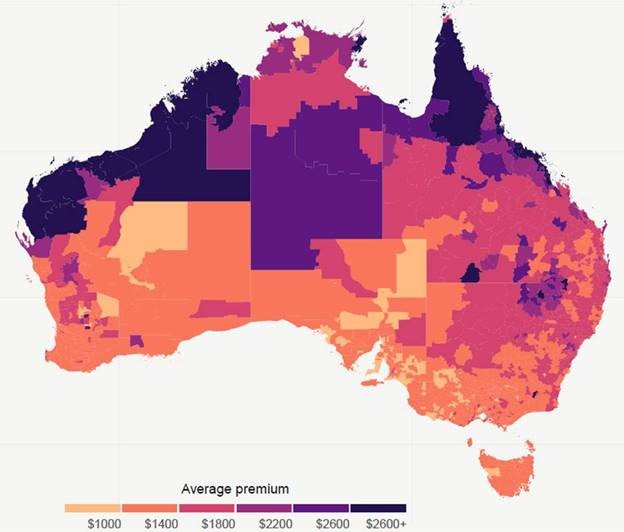 Average premiums for combined home and contents insurance in Australia, 2017-18