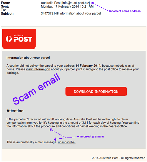Example of a scam email