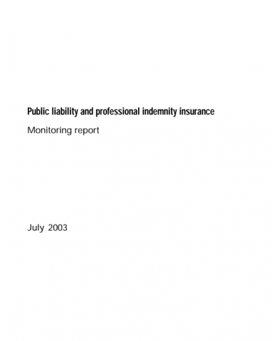 Public liability and professional indemnity insurance: first monitoring report cover
