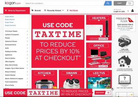 An example of Kogan’s website promotion. Use code Taxtime to reduce prices by 10% at checkout.