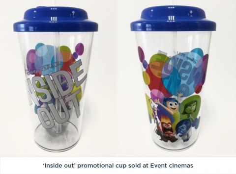 'Inside out' promotional cup sold at Event Cinemas