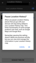 Pause location history popup