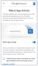 Web and app activity setting page on android phone