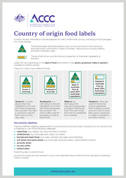 Country of origin food labels sign cover