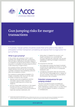 Cover page of Gun jumping risks for merger transactions document