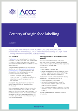 Cover of Country of origin food labelling factsheet