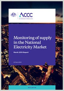Monitoring of supply in the National Electricity Market - March 2019 Report cover