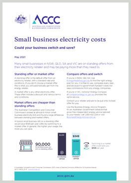 Small business electricity costs - switching fact sheet cover