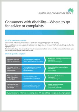 Consumers with disability - where to go for advice or complaints cover
