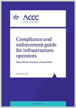 Cover page for the Compliance and enforcement guide for infrastructure operators on the water charge and water market rules